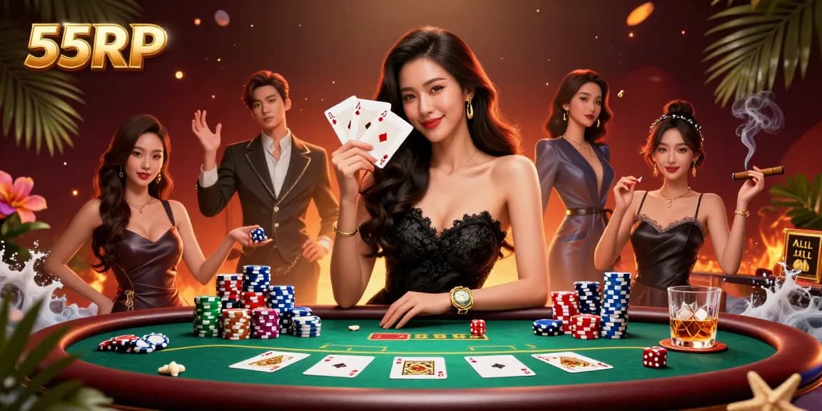 Experience thrilling gameplay at 55RP with a stunning casino scene showcasing poker elegance.