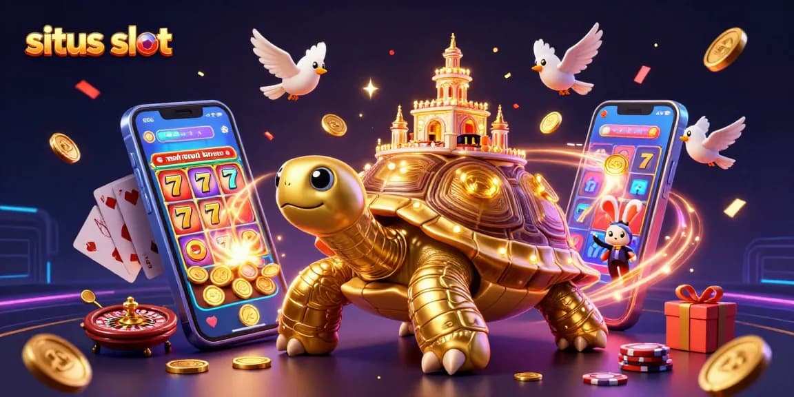 Win big with situs slot featuring a golden tortoise casino and a rabbit dealer!
