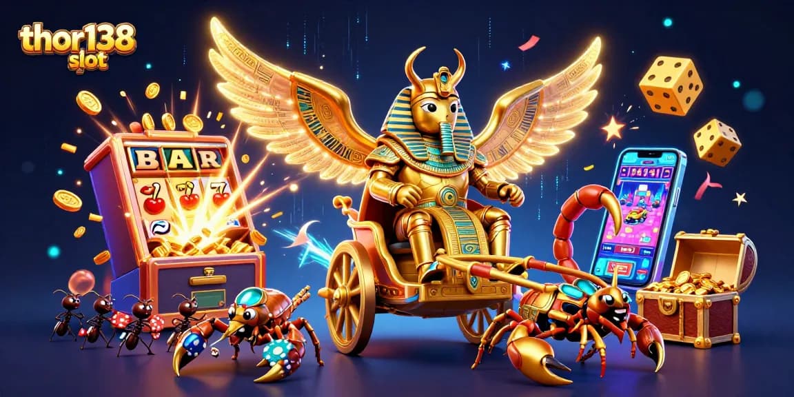 Menangkan jackpot dengan thor138 slot yang diilustrasikan dalam pemandangan kasino yang mewah.