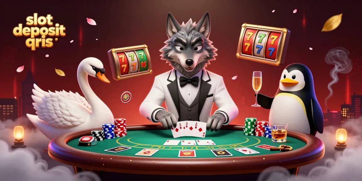 Berinteraksi dengan permainan slot deposit QRIS sebagai serigala tampan, angsa elegan, dan sommelier penguin yang menyenangkan di kasino yang ramai.