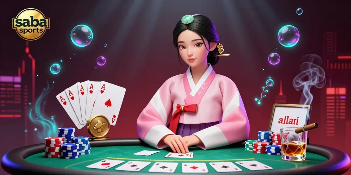 Saba Sports enhances the thrill of poker with vibrant chips and an elegant dealer scene.