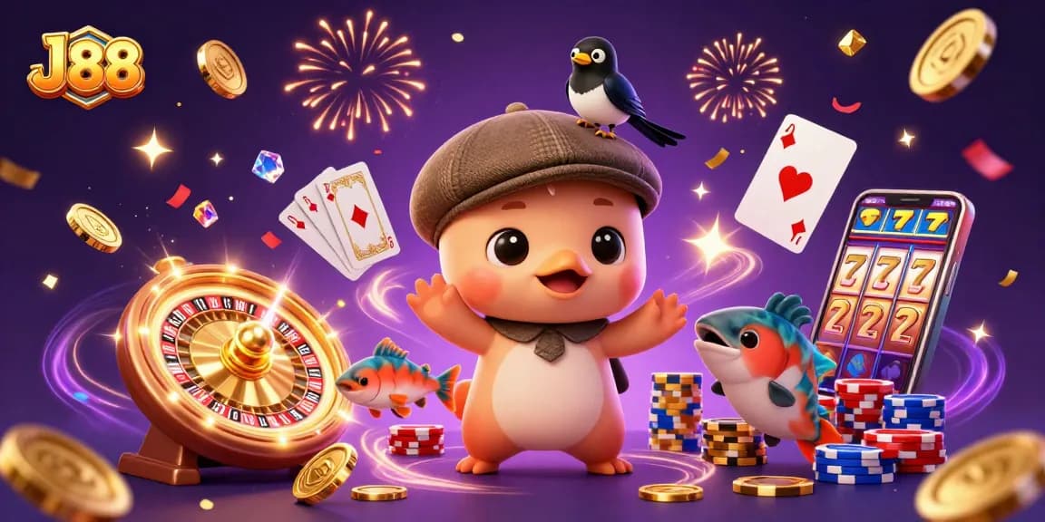 J88 immerses players in vibrant casino action with playful characters and dynamic gaming elements.