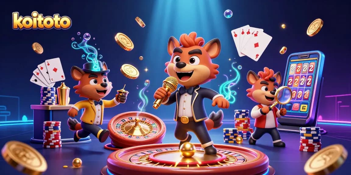 Koin emas berjatuhan dan gem sparkling saat bermain di koitoto, situs slot online terpercaya.