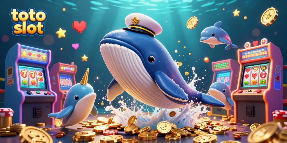 Menangkan pengalaman bermain toto slot dengan ikan paus 3D yang mengagumkan dan simbol kemenangan berkedip.