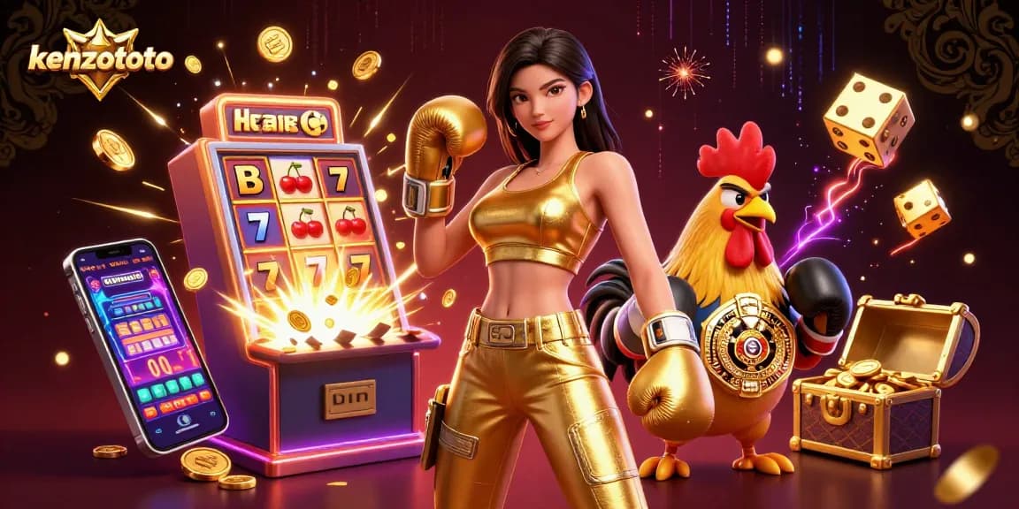 Kenzototo showcases winning strategies in a vibrant 3D casino scene featuring dynamic characters and gaming elements.