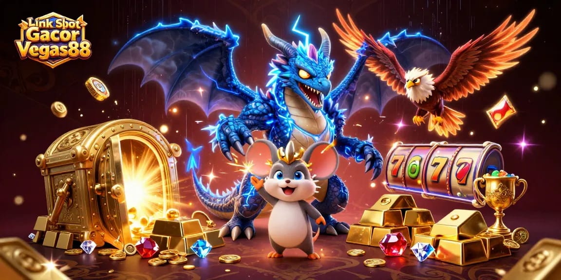 Experience thrilling gameplay with Link Slot Gacor Vegas88 in this vibrant 3D casino illustration.