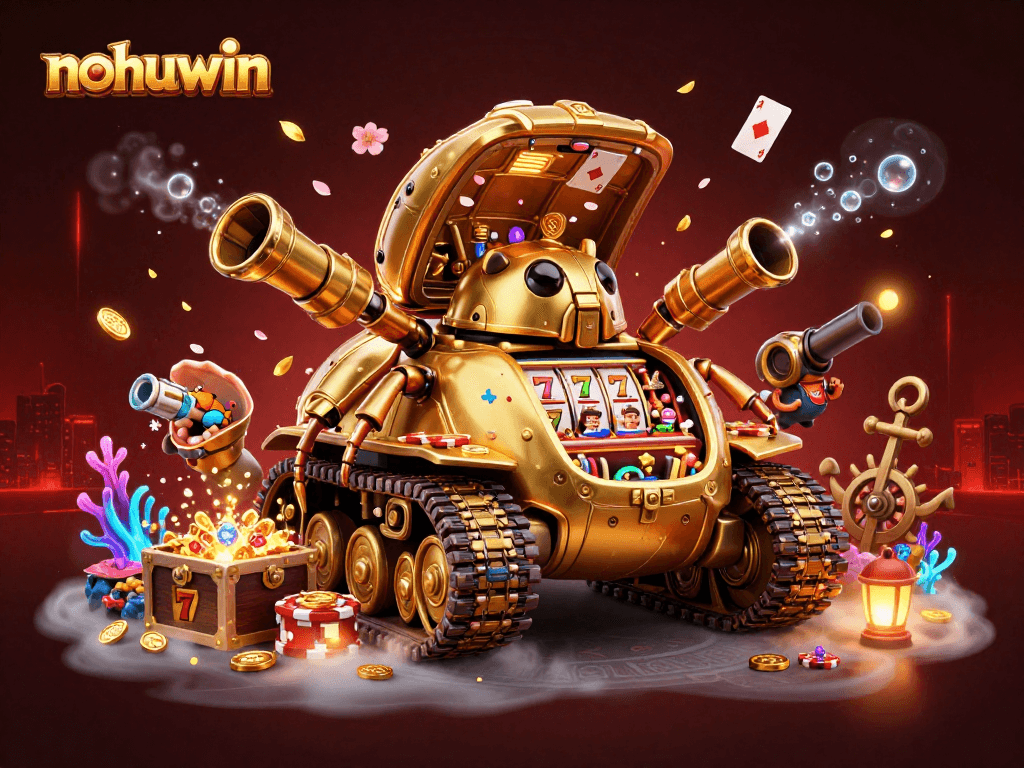 Experience the excitement of nohuwin's online slots in a vibrant, dynamic casino scene.
