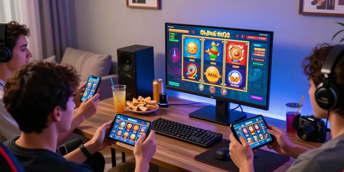 Exciting group gaming experience with PAKHOKI slot games in a cozy setting