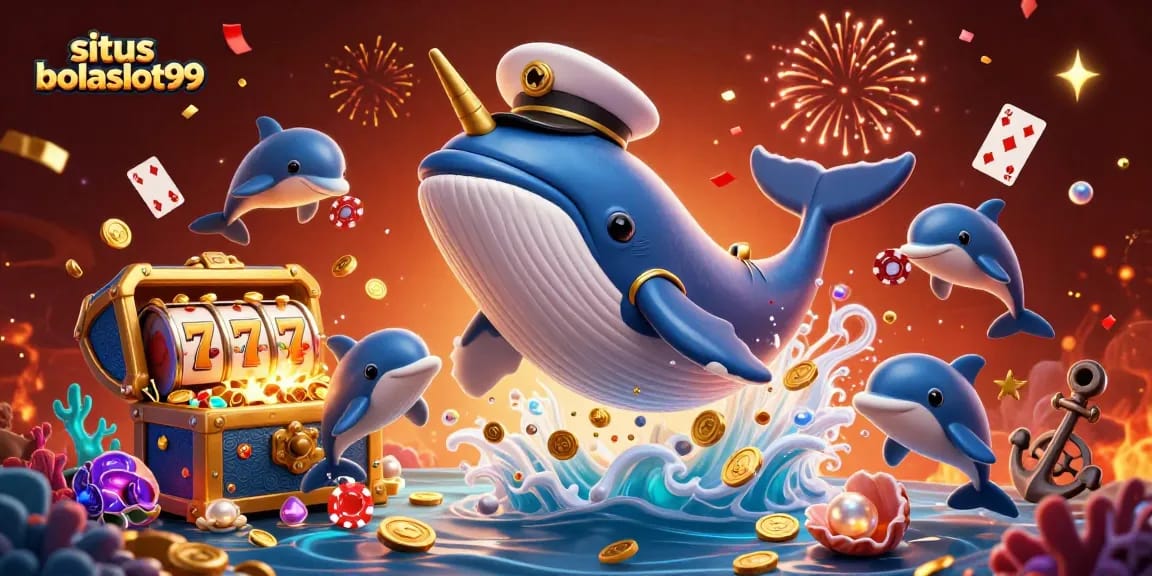 Play thrilling slots at situs bolaslot99 with rich graphics featuring a whale & coins.