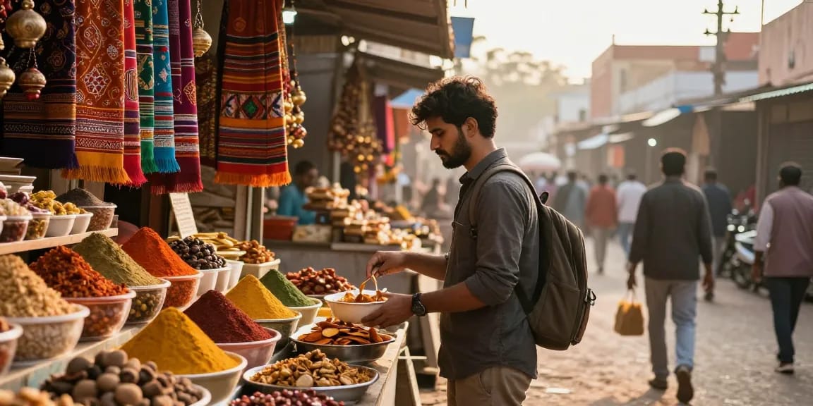 Explore the vibrant market scene in India with rokok 88, showcasing local cuisine and colorful stalls.