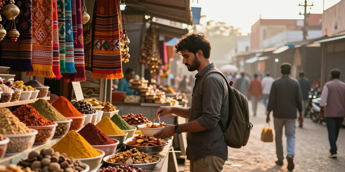 Explore the vibrant market scene in India with rokok 88, showcasing local cuisine and colorful stalls.