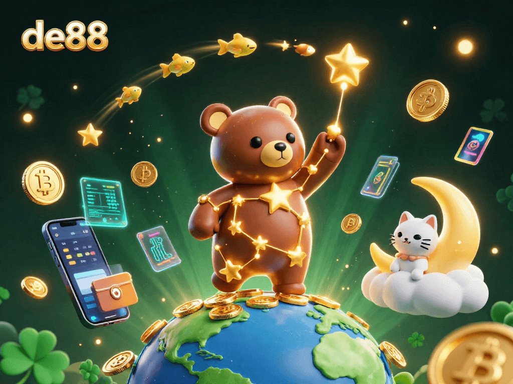 Experience thrilling gaming at de88, where the constellation bear scoops coins and winnings lively.