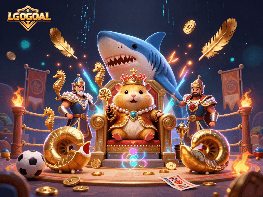 Actively engaging with LGOGOAL sports betting elements in a vibrant 3D scene featuring playful characters.