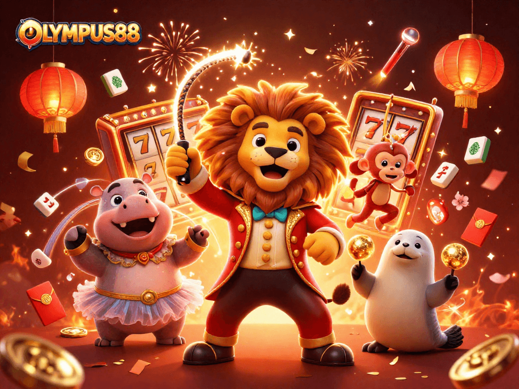 Join the excitement with OLYMPUS88 as the 3D circus characters celebrate reliable slot gaming in vibrant style.