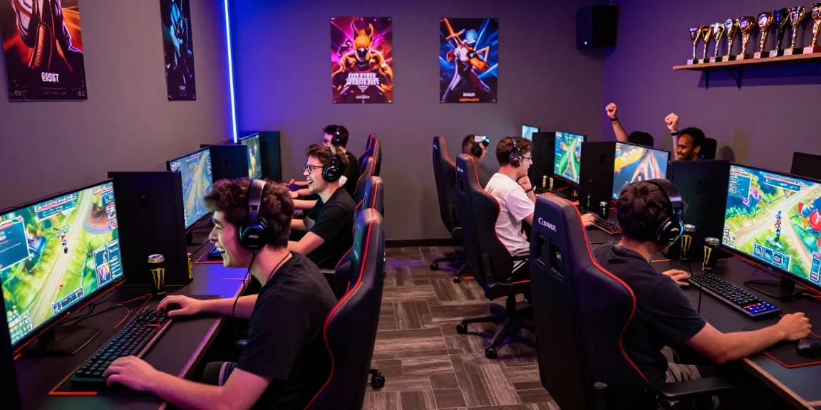 Ruang gaming dengan pemain menikmati permainan GGSOFT yang seru dan suasana ramai.