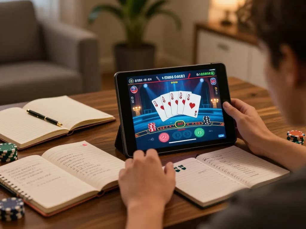 hwg500 alternatif gaming experience with tablet showing poker game while strategizing