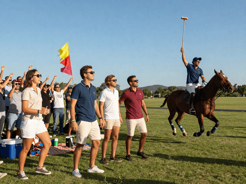 Penggemar Polo4d merayakan pertandingan polo dengan keceriaan di lapangan terbuka.