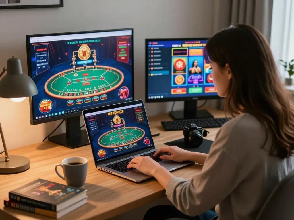 Engaging gameplay on rokok88 live dealer blackjack at home, showing excitement and strategy.
