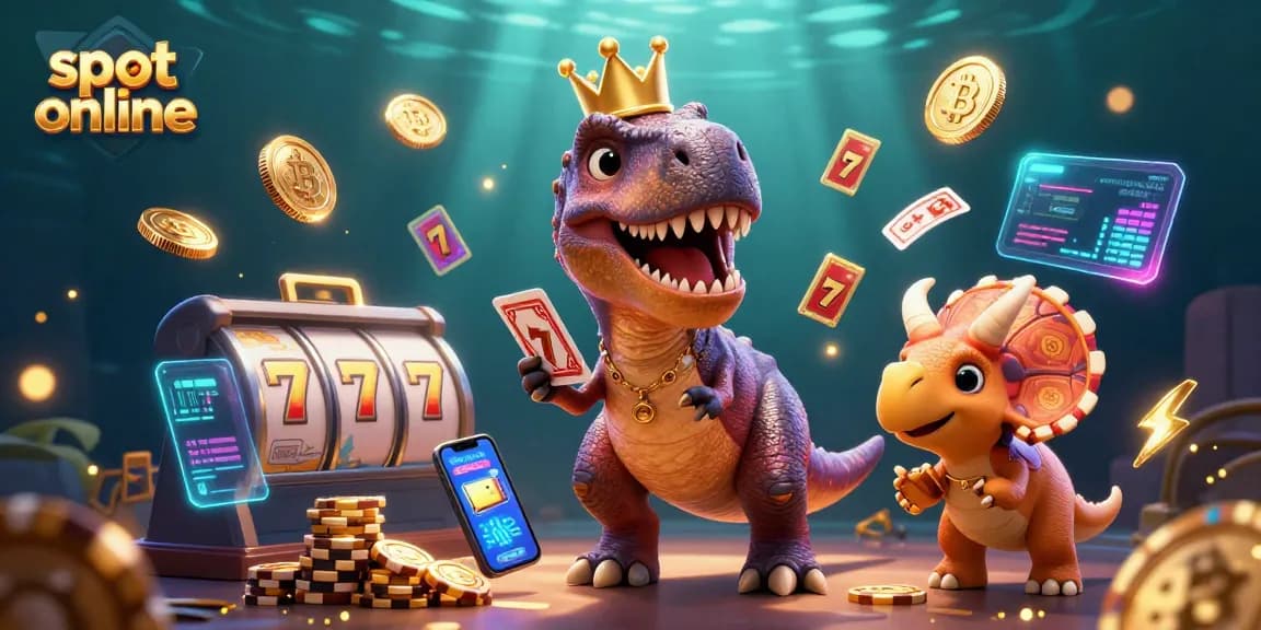 Experience thrilling slot online action with a charming T-Rex, a helper pterodactyl, and a chip-stacking triceratops.