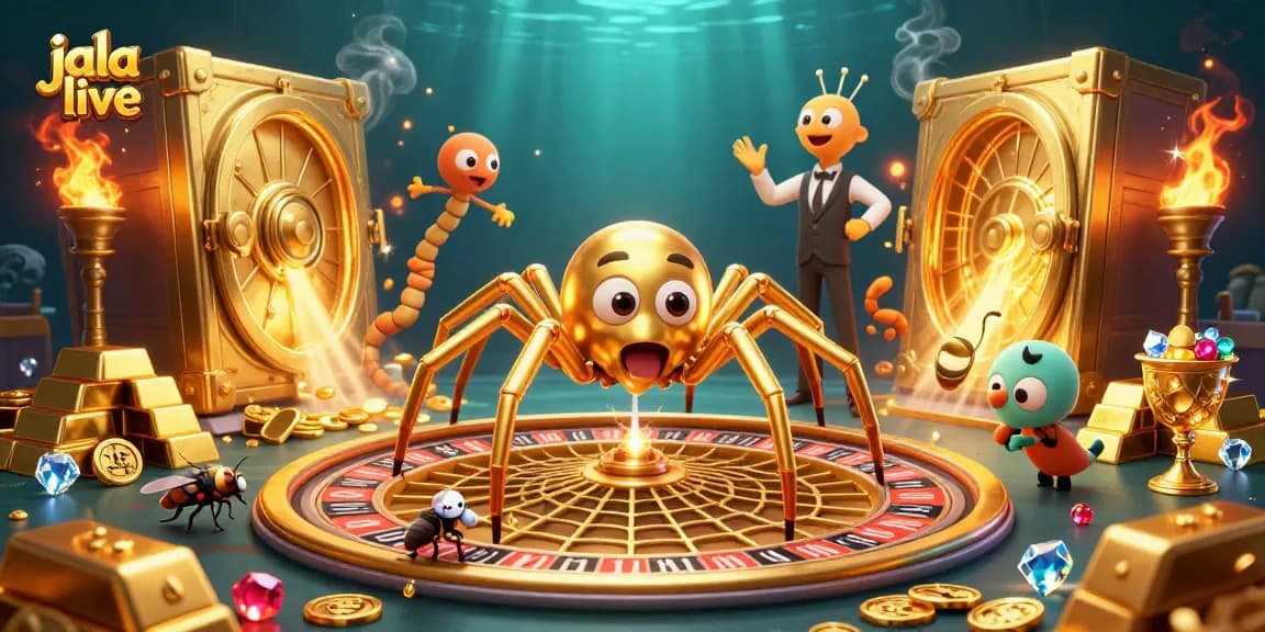 Experience thrilling gameplay with jala live as a fly nervously places bets in a colorful, bustling casino scene.