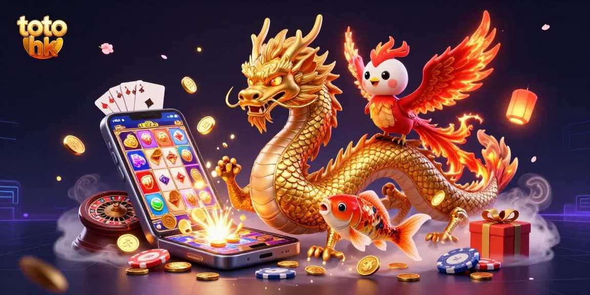Menggali informasi dari toto hk dengan ilustrasi 3D penuh warna yang menggambarkan naga emas, phoenix merah, dan ikan koi, membawa keberuntungan dalam perjudian.