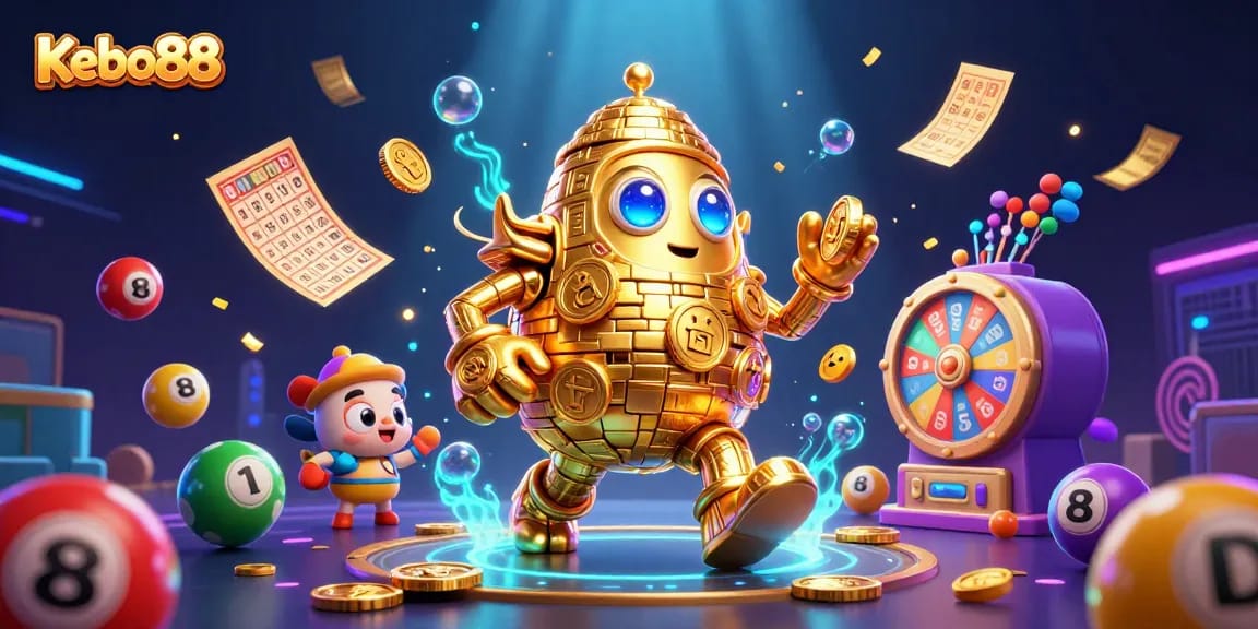 Kebo88 menghadirkan pengalaman bermain slot gacor yang mengasyikkan dengan simbol slot dan bola lotere warna-warni.