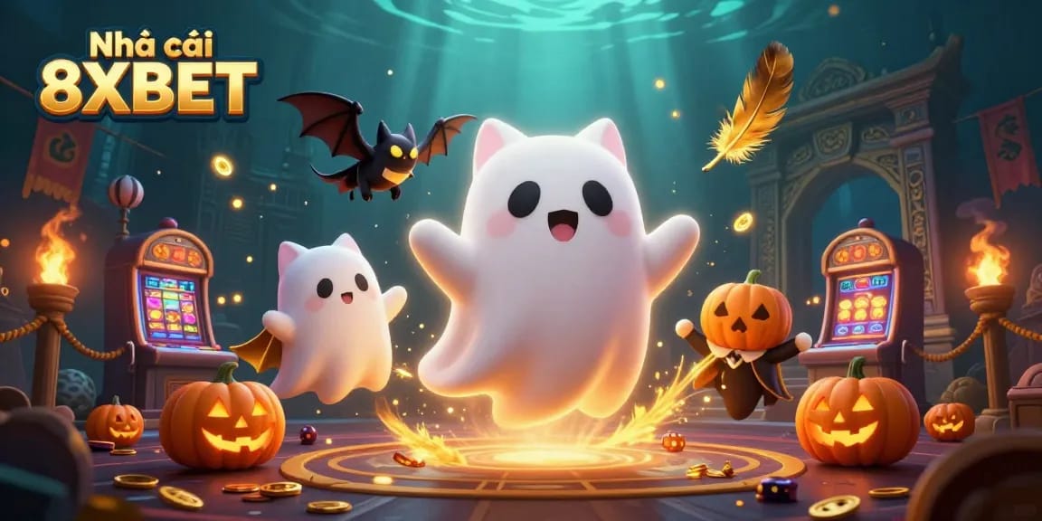 Engage with the vibrant scene of Nhà cái 8XBET as a ghost cat and bat animate a haunted casino.