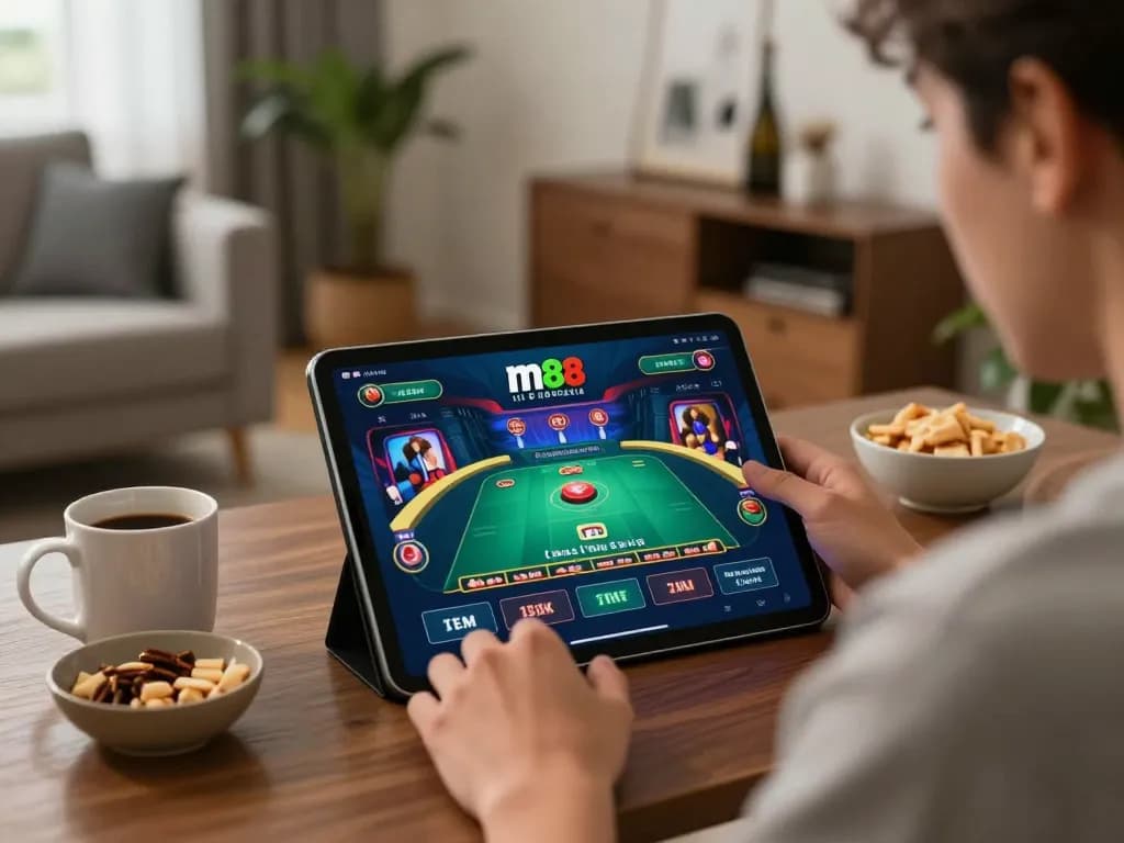 Berkelut dengan aplikasi m88 Indonesia di tablet untuk permainan dealer langsung dalam pengaturan rumah yang nyaman.
