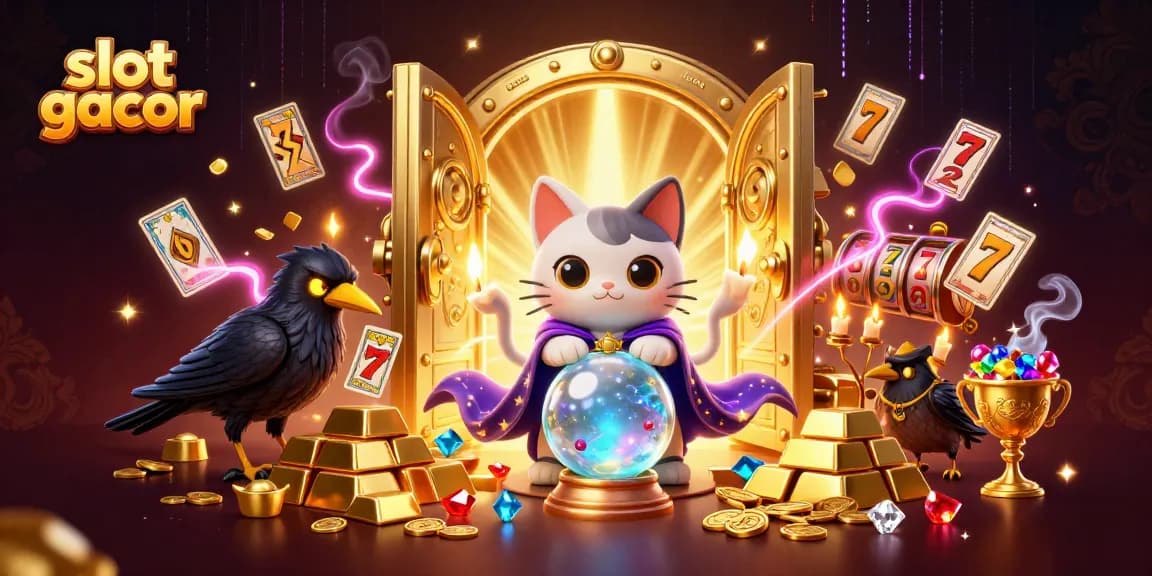 Experience thrilling wins with slot gacor in this vibrant 3D casino illustration featuring mystical characters and game elements.