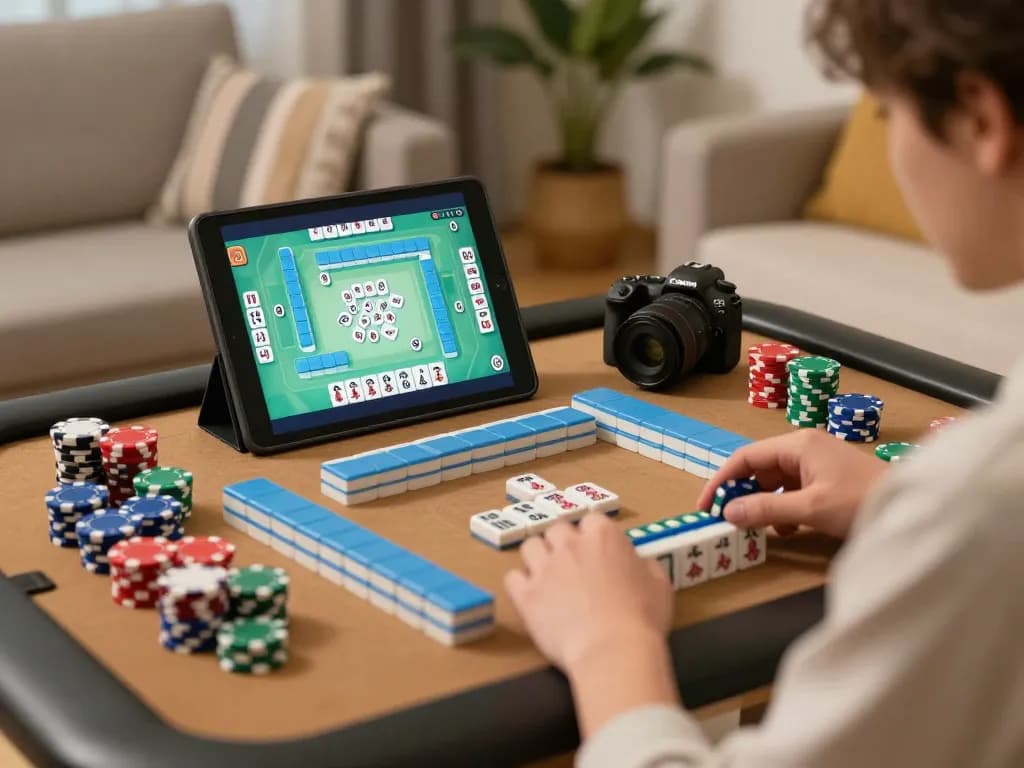 Engaging player using tablet for Mahjong Maxwin on a situs gacor platform setting up a strategic game.