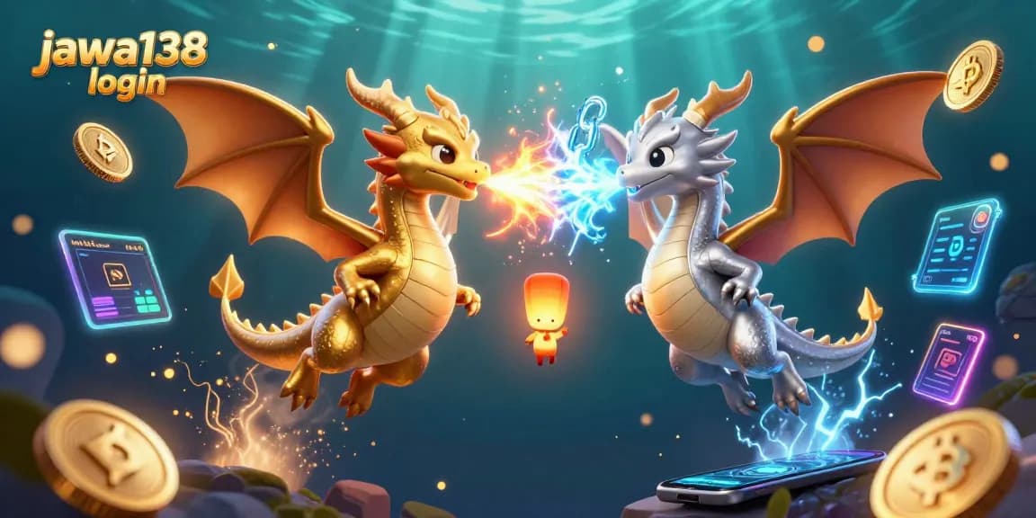 Engage with the vibrant jawa138 login scene featuring dragons and crypto elements in an exciting casino atmosphere.