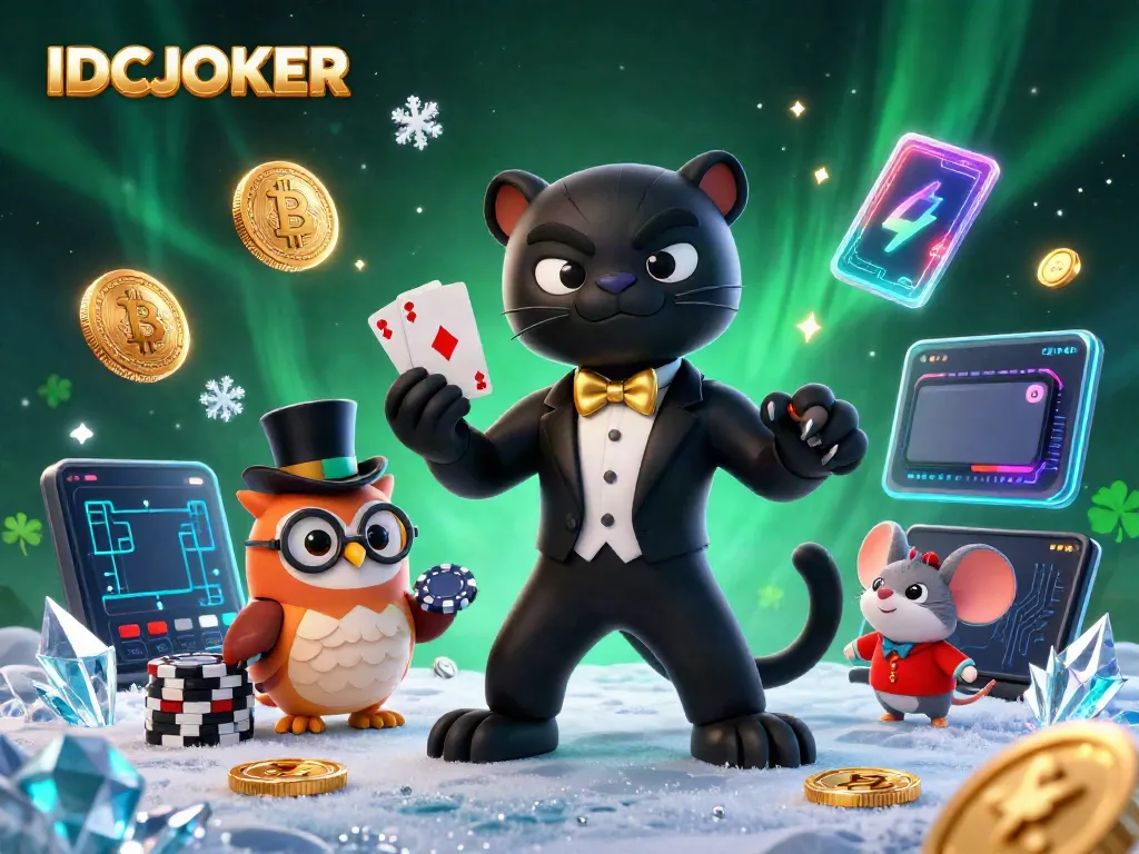 Win with IDCJOKER as a stylish panther deals cards alongside an owl with poker chips.