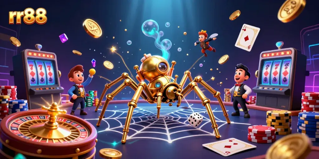 Experience thrilling gameplay with rr88 as a steampunk spider weaves a web of luck and winnings.