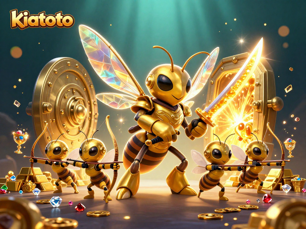 Engage with kiatoto and explore a vibrant casino world with golden characters and treasures.
