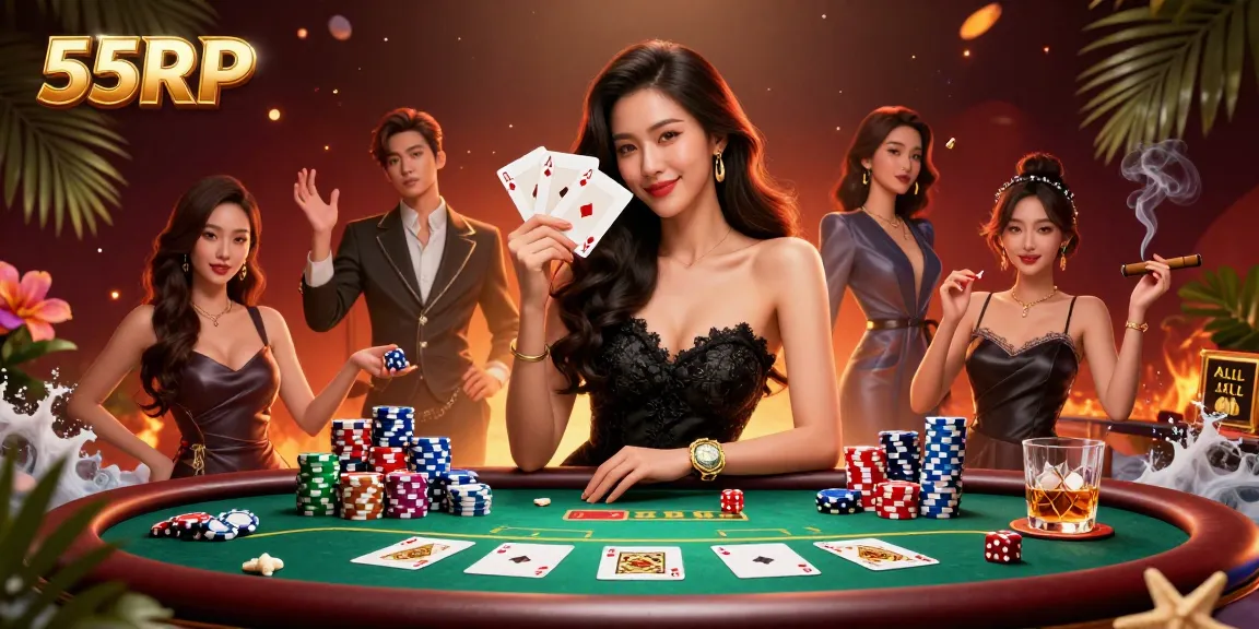 Experience thrilling gameplay at 55RP with a stunning casino scene showcasing poker elegance.