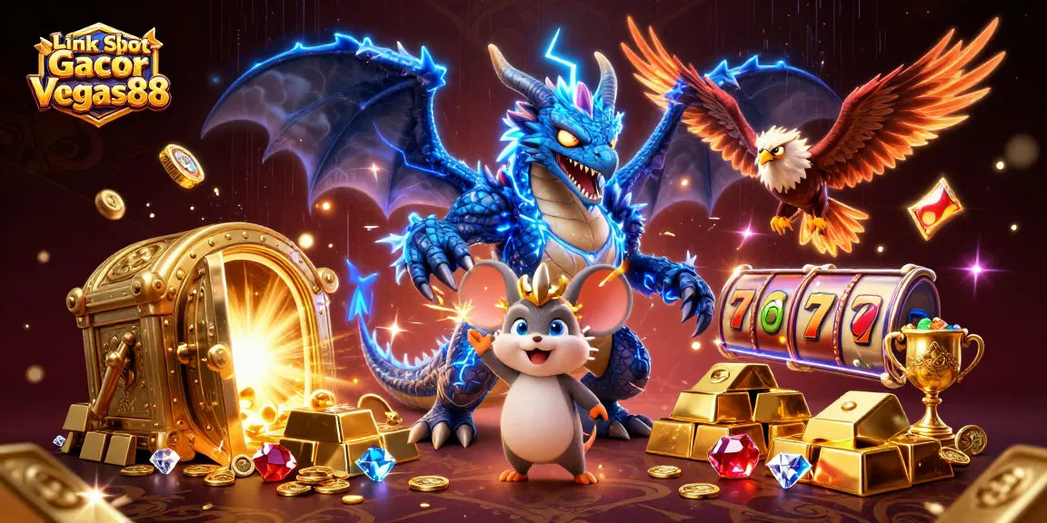 Experience thrilling gameplay with Link Slot Gacor Vegas88 in this vibrant 3D casino illustration.