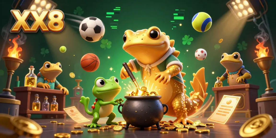 Experience the thrill with XX8 as a golden salamander and friends enjoy sports betting in a magical lab.
