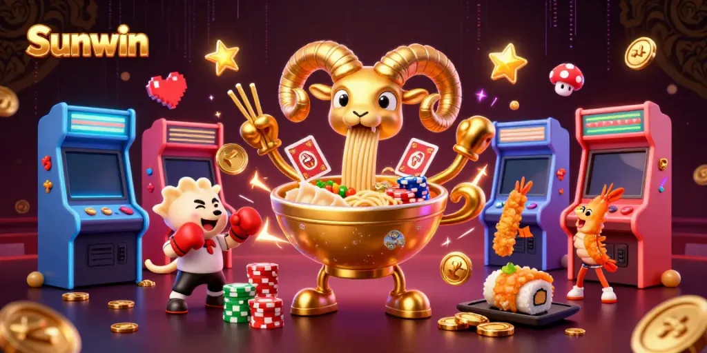 Experience the thrill of gaming with Sunwin's vibrant 3D illustration featuring animated casino characters.