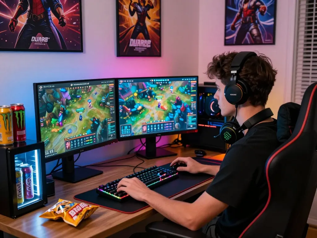 Dynamic gaming setup showcasing DUAR88 interface with vibrant graphics and engaging atmosphere.