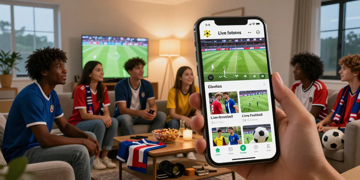 Antusiasme menonton Jalalive di ruang tamu dengan teman-teman sambil menikmati tayangan sepakbola langsung.