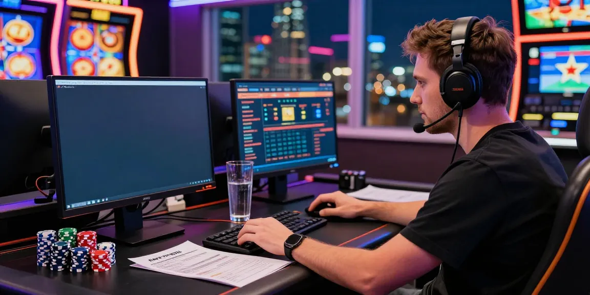 RATUTOGEL: Gamer menggunakan perangkat modern untuk taruhan online di lingkungan yang cerah dan dinamis.