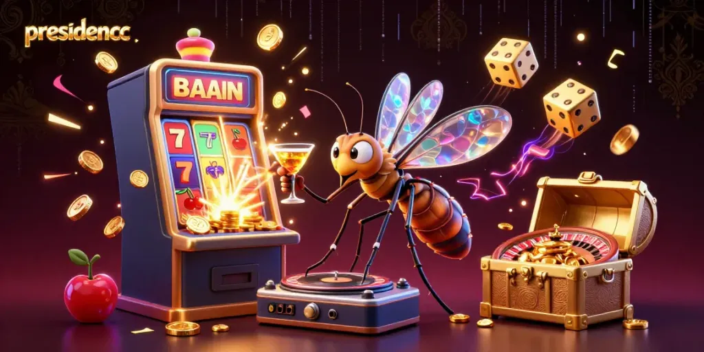 Experience the excitement of presidencc with a thrilling 3D scene of vibrant casino elements and charismatic characters.