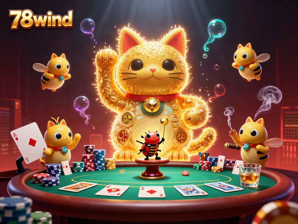 Experience the thrill of gaming with 78wind featuring a lucky cat and vibrant casino elements.