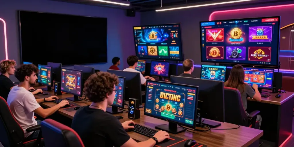 Exciting 2up.io online casino gaming scene with players engaged in crypto bets and vibrant visuals.