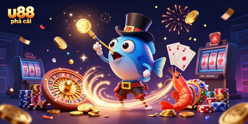 Win big with u88 nhà cái in an ultra-detailed 3D casino adventure featuring celebratory elements.