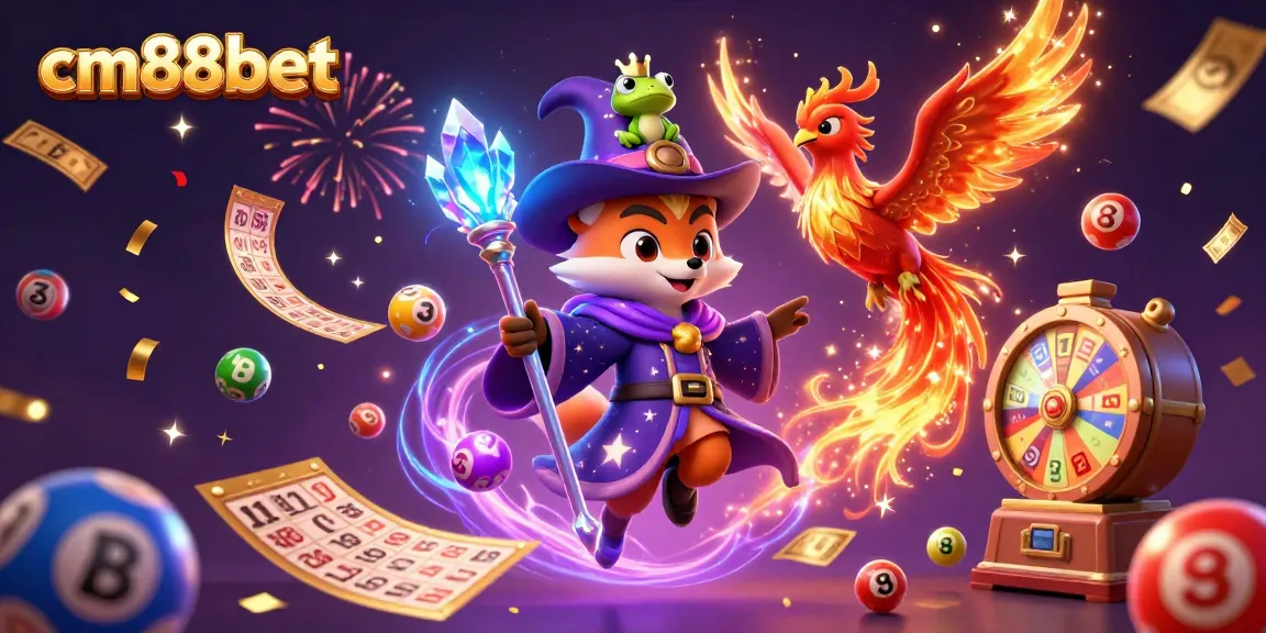 Experience the excitement of cm88bet with a whimsical wizard fox, phoenix, and magical lottery elements.