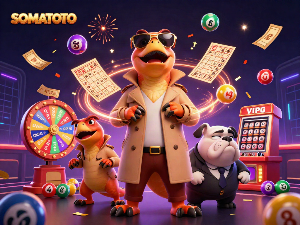 Engage in thrilling games at SOMATOTO, featuring raptors in a trench coat attempting VIP entry.
