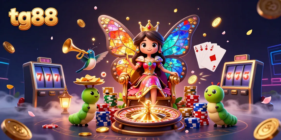 Engage with tg88's vibrant 3D casino world full of golden coins, roulette wheels, and spectacular characters.
