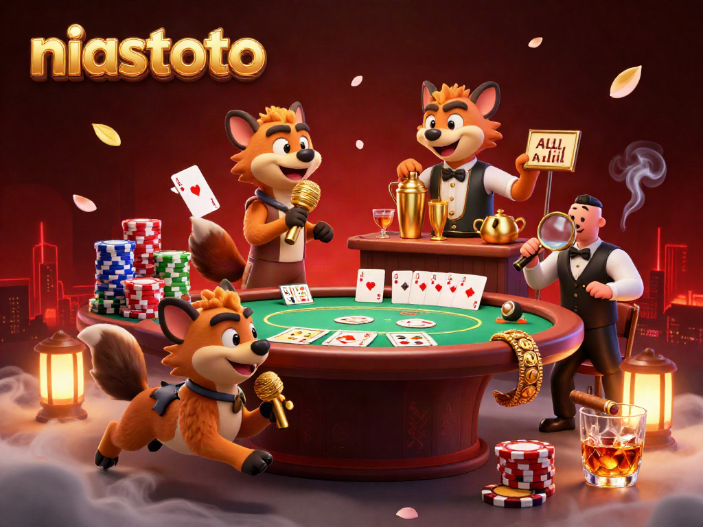 Experience the lively niastoto comedy casino with hyenas entertaining in a vibrant setting.