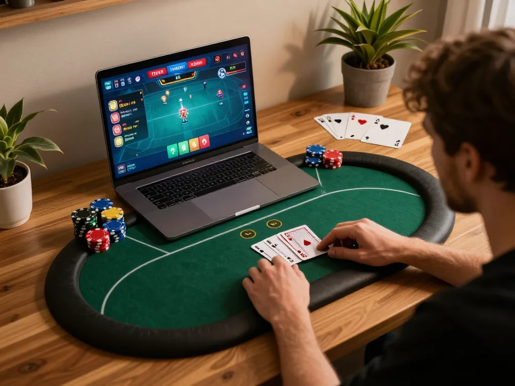 LGO99 Situs Game Online Terpercaya Di INDONESIA showcasing an engaged player in an online poker game.